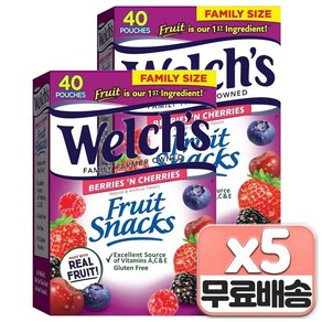 Welch's 프룻트 간식 베리 앤 체리 캔디 패밀리 사이즈(40개입) Fuit Teats Beies 'n Cheies Candy Family Size (40 Pouch, 900g, 10개