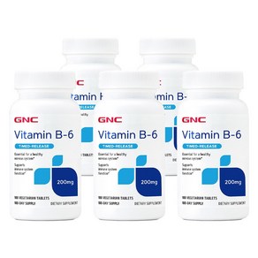 GNC 비타민 B6 200mg 타임릴리즈 100정 (타블렛) Vitamin b6 Timed Release 100tabs-5개 SET, 5개