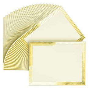 Juvale 50 Sheets Gold Foil Awad Cetificate Pape 8.5 x 11 fo Pinting - Blank Cadstock fo Gad, 1개, 상아