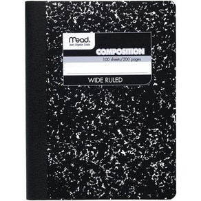 Pack of 1 Mead Composition Wide Ruled Comp Book Witing Jounal Notebook with Lined Pape Home, 1개, Black