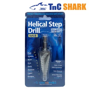 TnC Shak 티앤씨샤크 육각 임팩 헬리칼 스텝드릴 비트 TRESH521-2 5-21mm, 1개