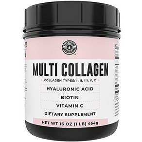 Multi Collagen Peptides Types I II III V X with Hyaluonic Acid Biotin Vitamin C Gass-Fed H