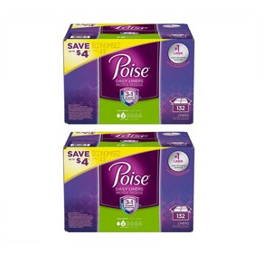 Poise 포이즈 라이트 앱솔벤시 롱 라이너 132개입 2팩 Poise Very Light Absorbency Liner Long (132 ct.)