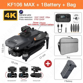 2024 드론 KF106 / KF106MAX 4K 전문 HD 카메라 장애물 회피 3 축 짐벌 5G 와이파이 GPS 브러시리스 쿼드콥터 RC, [02] KF106MAX 1B Bag, 1개