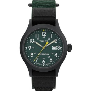 Timex 남성용 엑스페디션 스카우트 솔라 캐쥬얼 시계 40mm 쿼츠 레더 스트랩 베이지 20 TW4B247009J, 그린/그린/IP 블랙