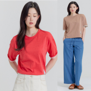 [지센창원]여성 소매 스트라이프 배색 5부 티셔츠 2색 LCTSP431