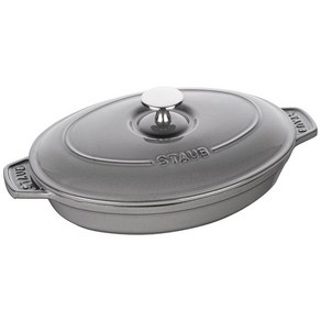 staub 스토우브 [ 타원형 핫 플레이트 그레이 23cm ] 양손 주물 법랑 얕은 IH 대응 [일본 정규 판매품] Oval Hot Plate 40509-581, 1개