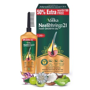 DABUR Vatika Neelibhinga 21 헤어 그로스 오일 (100ml+50ml Exta)14가지 아유르베다 허브아유르베다 탈모4배 머리카락 3배두꺼워짐 빗포함, 1개, 75ml