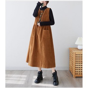 코듀로이 멜빵 스커트 여 루즈핏 하이웨스트 롱 코듀로이 원피스