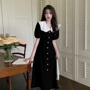 크레스티 여성 프렌치 이중 빅카라 블랙 원피스 일상 빅사이즈 하객룩 여름 원피스