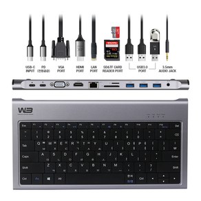 W3 CTK1 C타입 멀티허브 키보드 10포트 PD충전/HDMI/USB3.0/SD/MicoSD, 1개