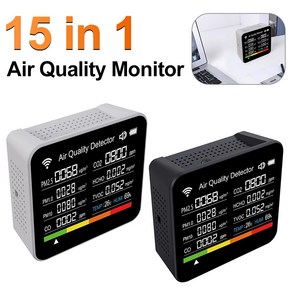 공기질측정기 실내 이산화탄소측정기 가정용 및 사무실용 CO2 CO TVOC HCHO PM2.5 PM1.0 온도 습도 15 in 1, 1개