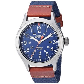 Timex 익스페디션 스카우트 남성용 손목시계 브라운 가죽 스트랩 T49963, 블루/블루/티타늄