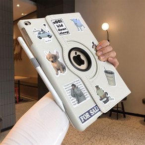 가죽 아이패드 케이스 360도 회전 가로 세로 펜슬 ipad case diy 스티커 세트, 회전 펜 슬롯+스티커 세트, 아이패드 미니5(7.9인치), 1개