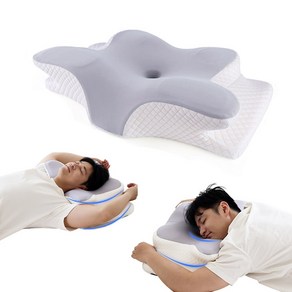 SAGONG 고밀도 메모리폼 경추베개 옆으로 누워자는 베개, 그레이+화이트, 1개