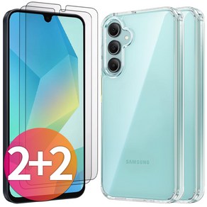 스톤스틸 2+2 갤럭시 A16 LTE 투명 강화 액정 보호 필름 + 투명 클리어 젤리 케이스, 1세트