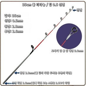 티타늄초릿대 쭈꾸미낚시대 문어대 바다 선상 낚싯대 티탄 초리대 갈치 민물 갑오징어 월척, O. 35풀티타늄선경0.5mm/7포세린링