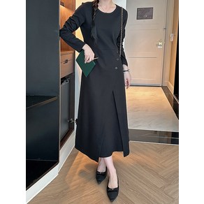 [리리앤코] 래프딘드 스판 랩스타일 버튼 롱 원피스