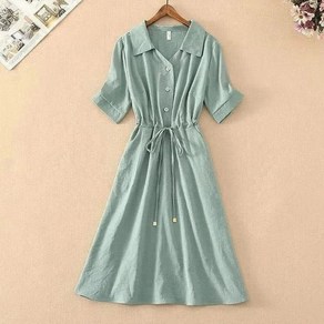 ROYALBELLE 여성 데일리 허리스트링 원피스 반팔 베이직 플레어 미디 원피스 U0041057