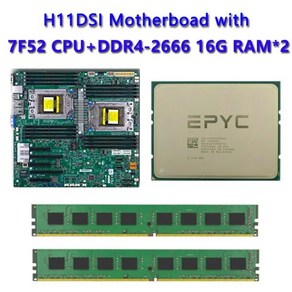 Supemico H11DSI REV2.0 마더보드 + 2 * EPYC 7F52 16C/32T SP3 CPU 프로세서 DDR4 16G 32GB PC4-3200mhz, 04 8GB 2666MHZ x1