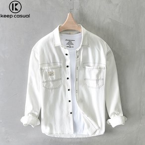 Keep Casual 남성 캐주얼 긴팔 루즈핏 심플 카고 셔츠 남 코트