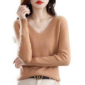 여성용 데일리 부드러운 골지 브이넥 긴팔 니트 Women's Knitwear D8379