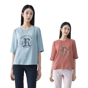 지센 여성 린넨라이크T/R 원포인트 5부 블라우스 여자 캐주얼 상의 LCWSO326