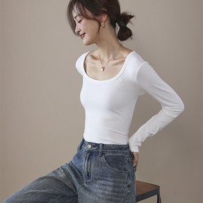 이매력 여성 [ 4컬러 ] 스퀘어넥 슬림핏 스판 속기모 이너 긴팔티