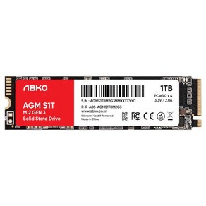 앱코 AGM M.2 NVMe S1T 내장형SSD, ABKOAGMS1TBM2G3, 1024GB