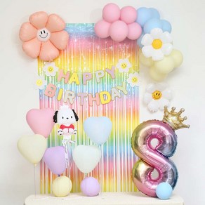 [피앤비유니티]스마일데이지 풍선스탠드 생일장식커튼세트 펌프포함, 1세트, 31-8)포차코 마카롱커튼세트 8
