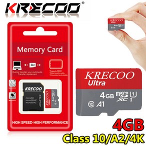 KRECOO® 256GB 128GB 64GB 4GB 마이크로 메모리 SD 카드 a1 고속 4k c10 고속 플래시 메모리 TF 카드(어댑터 포함), 4, 1개