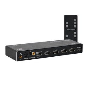 NEXT-434SW4K60 ARC 지원 4포트 HDMI 2.0 TV 모니터 선택기 스위치 / 오디오광 3.5mm AUX 동축 추출 분리, 1개, 블랙