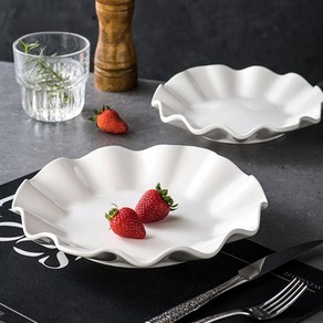 BLOWFISHFUGU 예쁜 파스타접시 샐러드 접시 북유럽 꽃잎 접시 20.1CM, 2개, 화이트