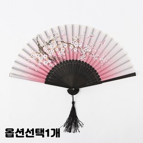 복사꽃 접이식 대나무 부채/1268504, 혼합색상, 1개