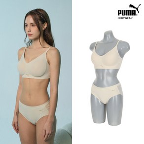 PUMA (푸마바디웨어) [푸마] 프리컷 밀착 볼륨 끈조절형 브라팬티세트 베이지