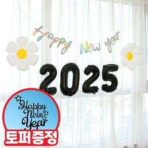 에스엠파티 해피뉴이어 2025 데이지 풍선, 1개, 실버블랙