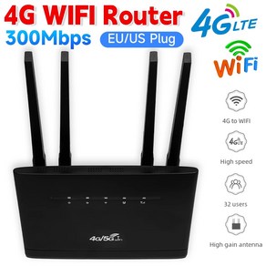 와이파이 무선 4G LTE 라우터 300Mbps 네트워크 4 개의 외부 안테나 SIM 카드 슬롯 RJ45 WAN LAN 지지대 80211 bgn EUUS, 1)4G LTE WIFI Route, 1개