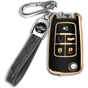 쉐보레 Buick Camao Cuze Equinox Malibu Impala Spak Sonic GMC 용 키 체인이있는 Chevy Key Fob 커버 케이스, Black