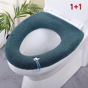 1+1 빨아쓰는 극세사 화장실 변기커버 쿠션 라운드 변기시트 카바 시트커버, 2개, 블루