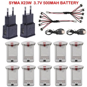 Syma X23 X23w 드론 배터리 RC 쿼드콥터 예비 부품 액세서리 37V 500mAh 및 충전기 51 케이블 10 개