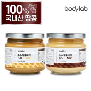 바디랩 국내산 100% 무가당 땅콩버터 스무스 크런치 혼합구성, 200g, 2개