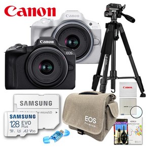 캐논 정품 EOS R50 18-45mm STM 렌즈 KIT/프리미엄 삼각대 패키지 8종세트/128G+EOS전용가방+MCUV필터+삼각대+카드리더기+청소도구+극세사융+액정보호필름/T, 블랙