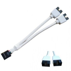 USB 9 핀듀얼 핀 케이블 분배기 컴퓨터 PC 메인보드 데이터 전송 편조 실드 와이어 허브 연장 1 in 2 out, 01 White, 1개