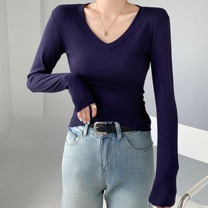 이매력 여성 [ 9컬러 ] 슬림핏 브이넥 스판 기본 이너 긴팔티 H255