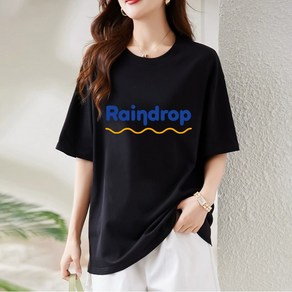 스타일아유 여성 Raindrop 레터링 편한 스판 루즈핏 박스 반팔티 캐주얼 TS1922