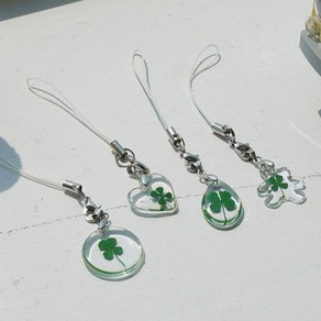 행운의 네잎클로버 투명 레진 키링 열쇠고리 4옵션 [Lucky 4-Leaf Clover Resin Key Ring Hanger 4 Options]