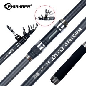 PHISHGER Telescopic Suf Fishing Rod 3.6/3.9/4.2/4.5/5.0/5.3m Powe 80-150g 30T Cabon Tavel Sufca