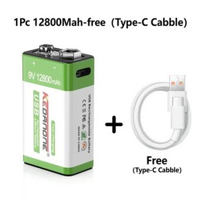 멀티 미터 마이크 장난감용 리튬 이온 충전식 배터리 USB 케이블 C타입 9V 12800mAh, 03 1Pc 12800Mah, 01 CHINA, 01 9V, 1개