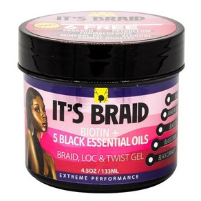 African Anti Aging Its Braid Braid Loc Twist Gel 비오틴 5가지 블랙 에센셜 오일 127.6g4.5온스 1팩