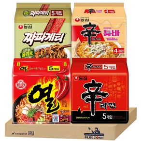 블루존 멀티 봉지라면 4종 세트 (신라면5P+열라면5P+짜파게티5P+툼바4P)